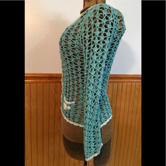 🧵 teal blue crocheted sweater by August Silk - Picture 6 of 6